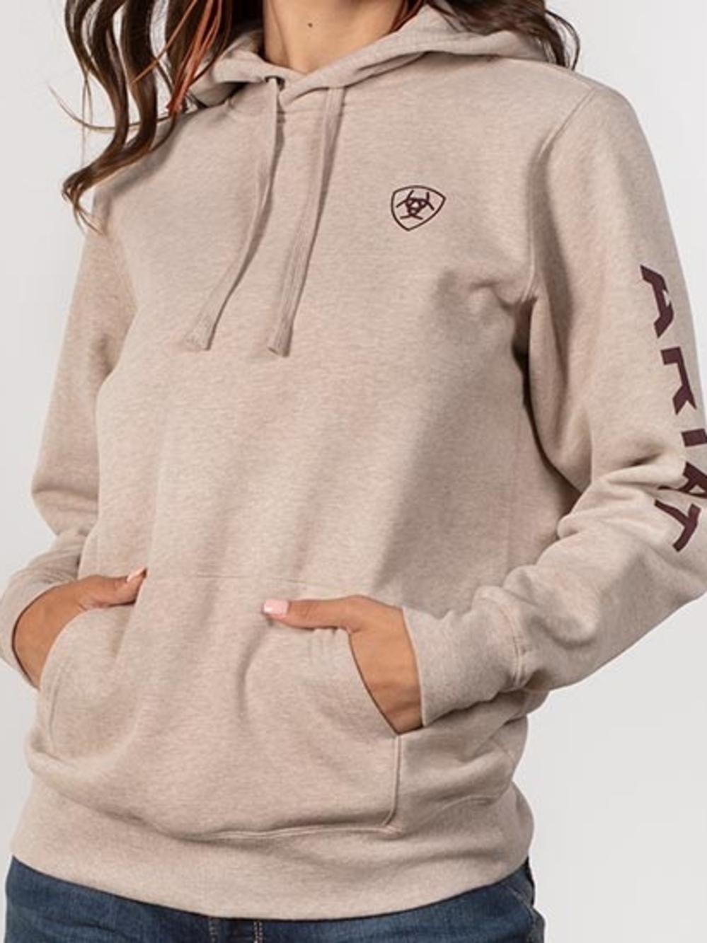 Ariat Beige/Tan Hooded Pullover with Maroon Logo SzM Pre-owned